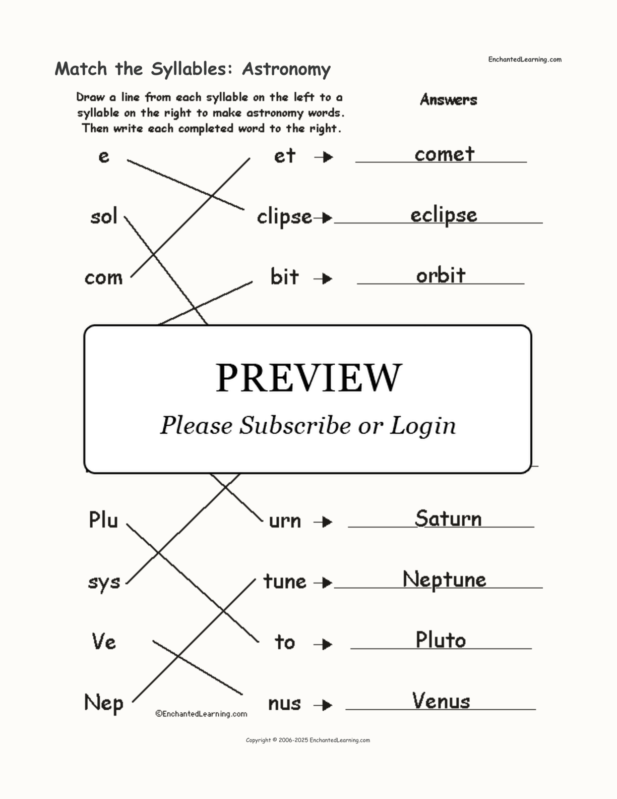 Match the Syllables: Astronomy interactive worksheet page 2