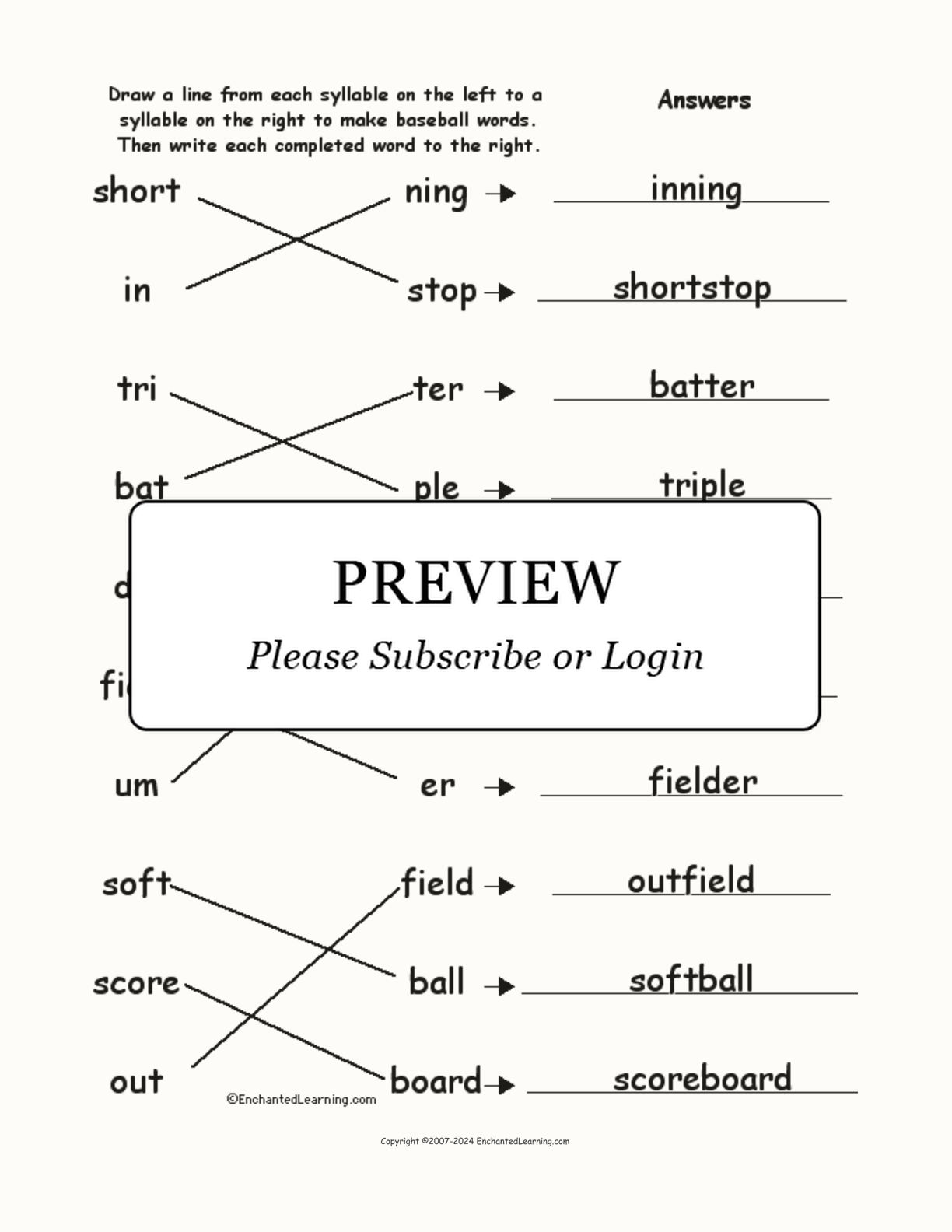 Match the Syllables: Baseball interactive worksheet page 2