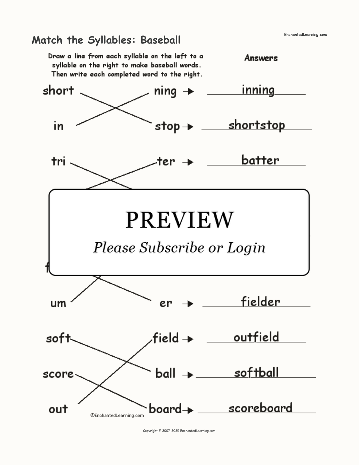 Match the Syllables: Baseball interactive worksheet page 2