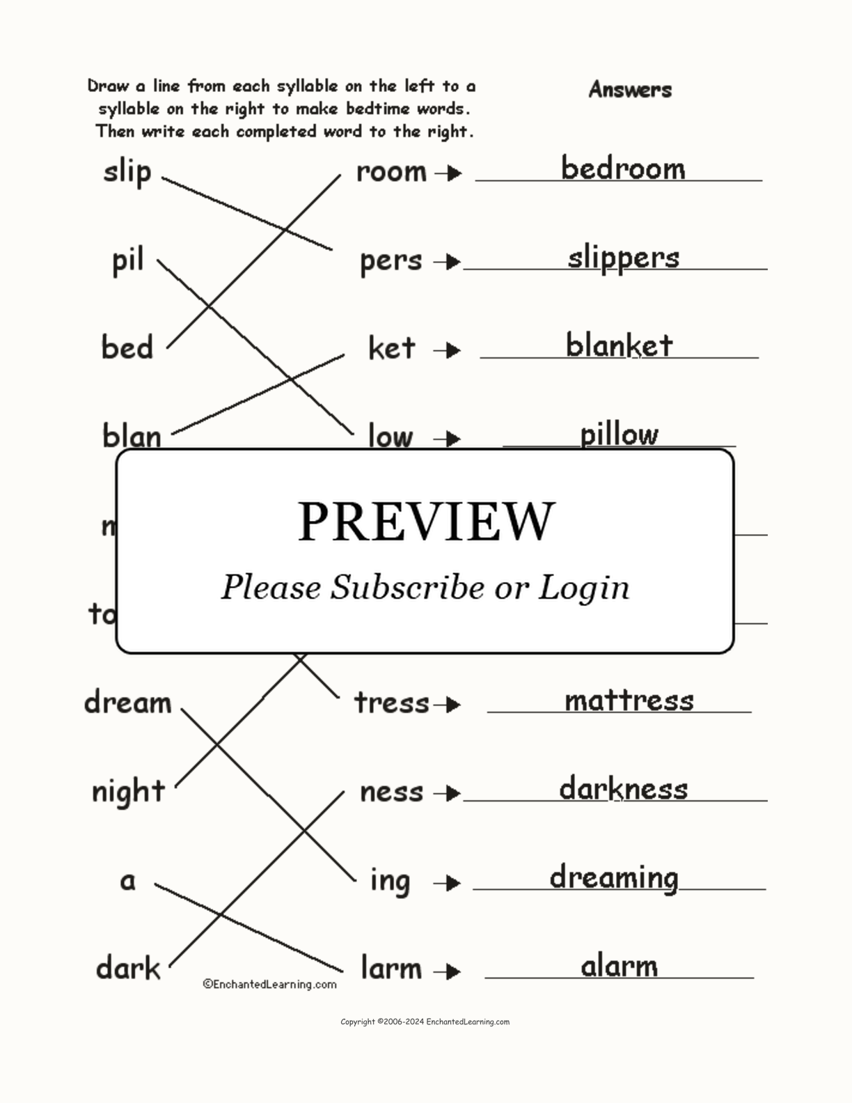 Match the Syllables: Bedtime Words interactive worksheet page 2