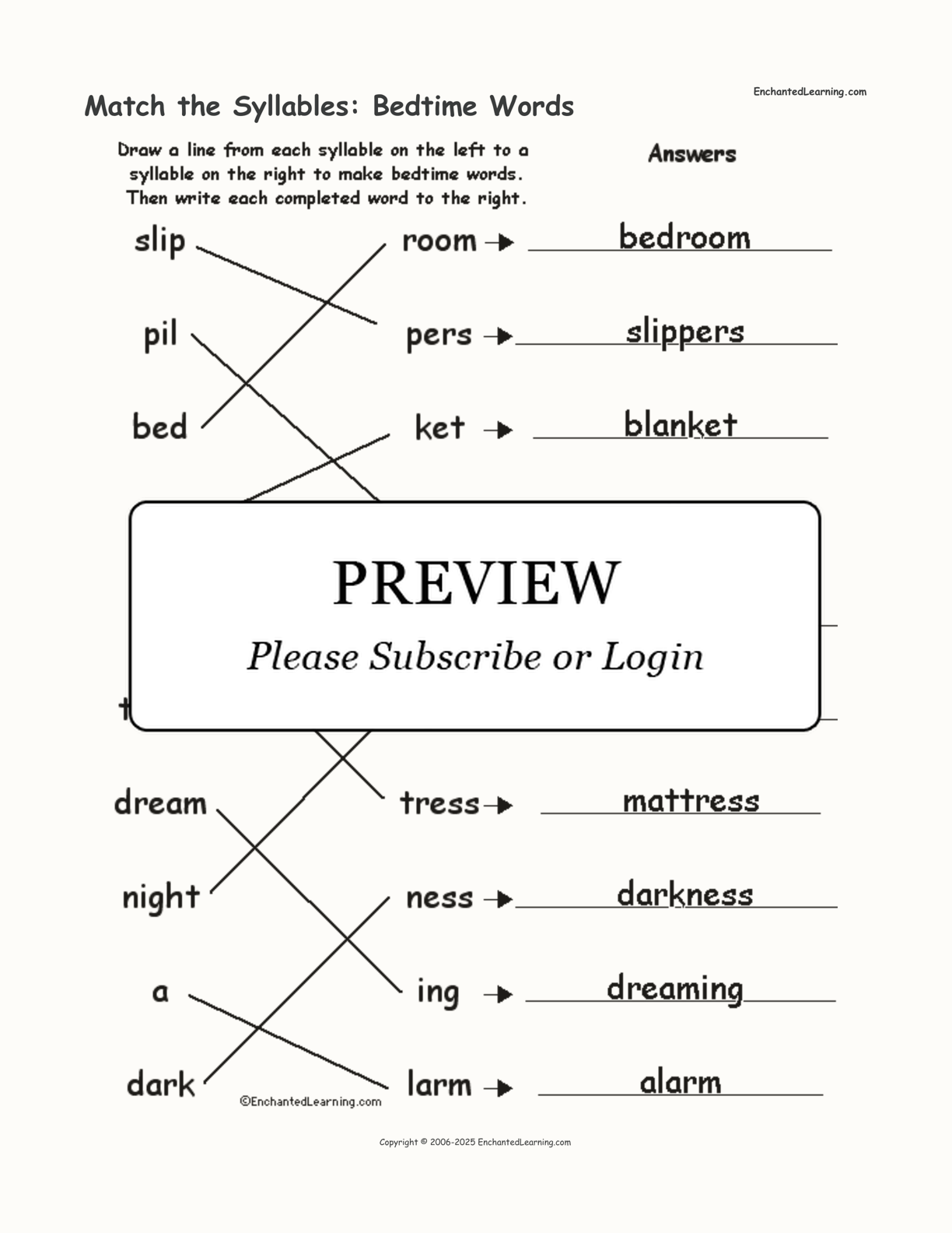 Match the Syllables: Bedtime Words interactive worksheet page 2