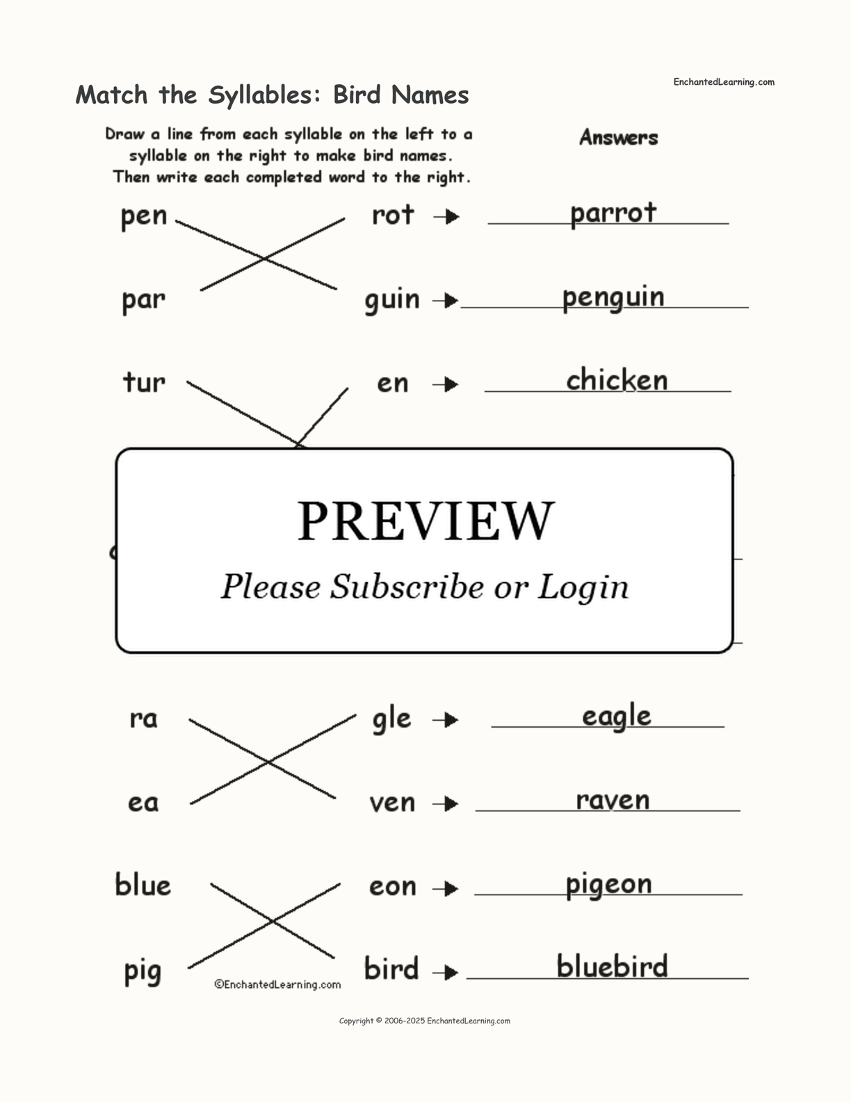 Match the Syllables: Bird Names interactive worksheet page 2