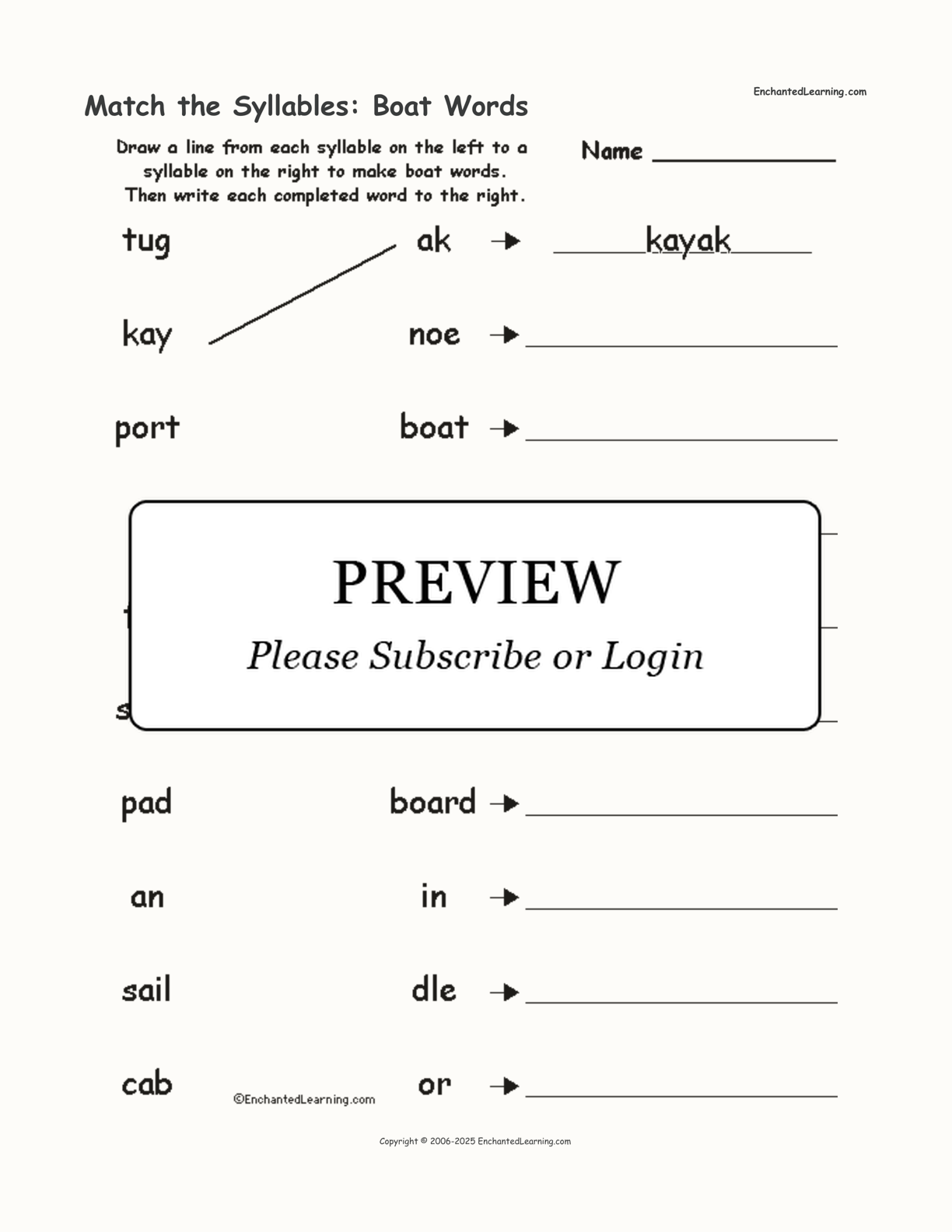 Match the Syllables: Boat Words interactive worksheet page 1