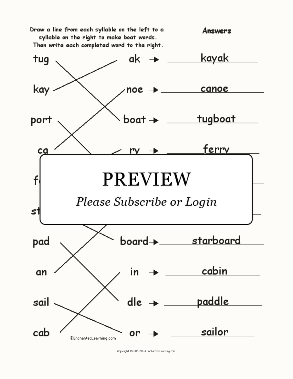 Match the Syllables: Boat Words interactive worksheet page 2