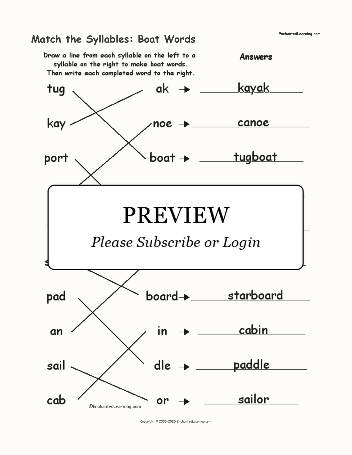 Match the Syllables: Boat Words interactive worksheet page 2