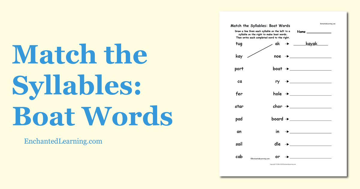 Match the Syllables Boat Words Enchanted Learning