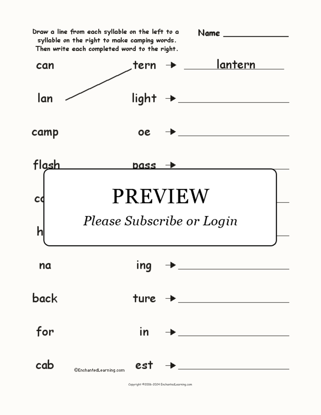 Match the Syllables: Camping Words interactive worksheet page 1