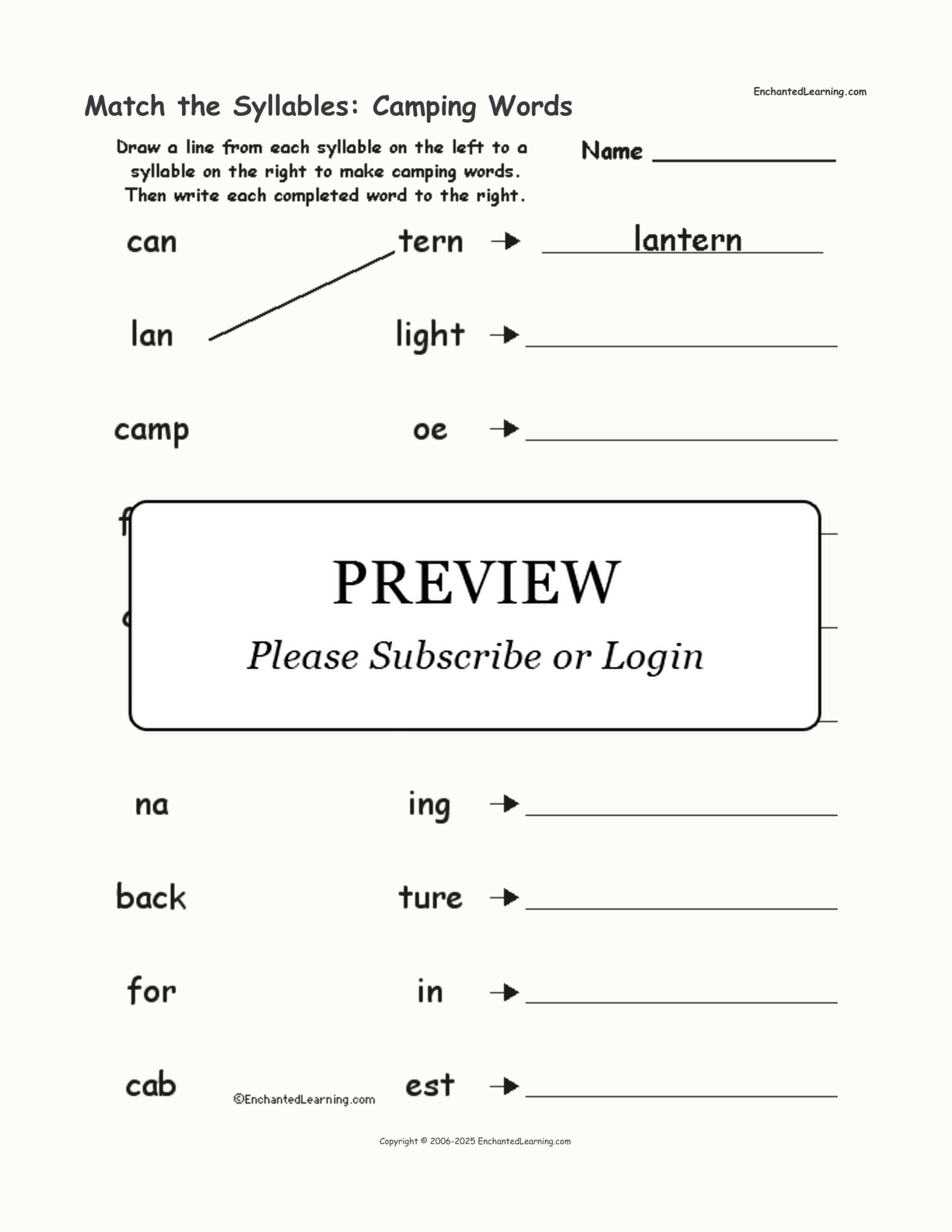 Match the Syllables: Camping Words interactive worksheet page 1