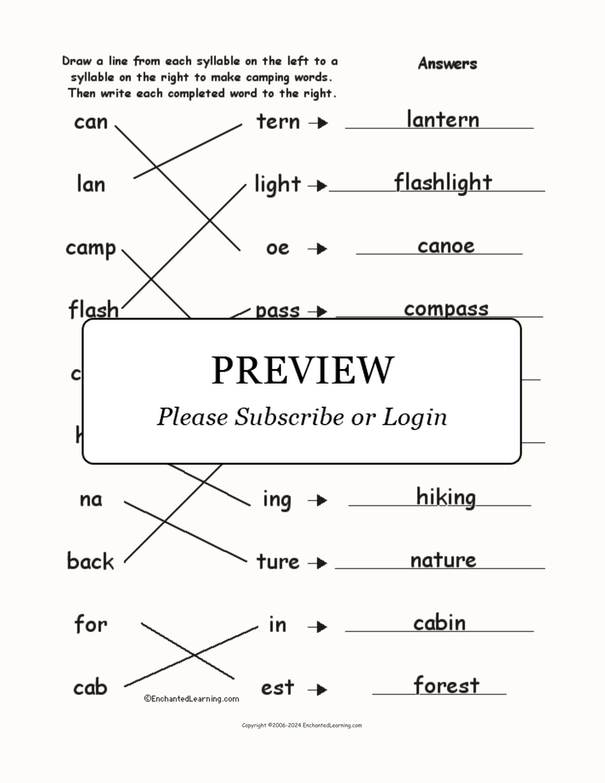 Match the Syllables: Camping Words interactive worksheet page 2