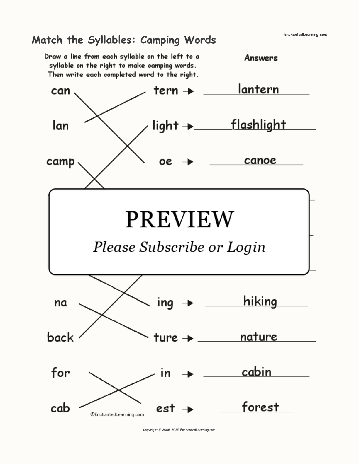 Match the Syllables: Camping Words interactive worksheet page 2