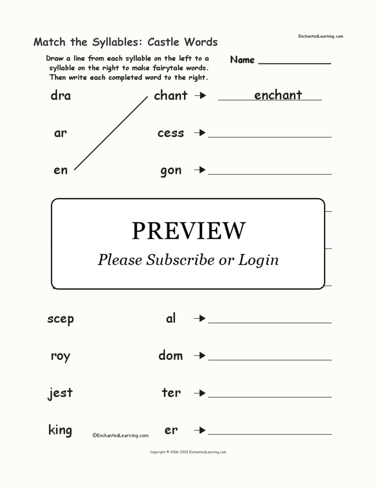 Match the Syllables: Castle Words interactive worksheet page 1