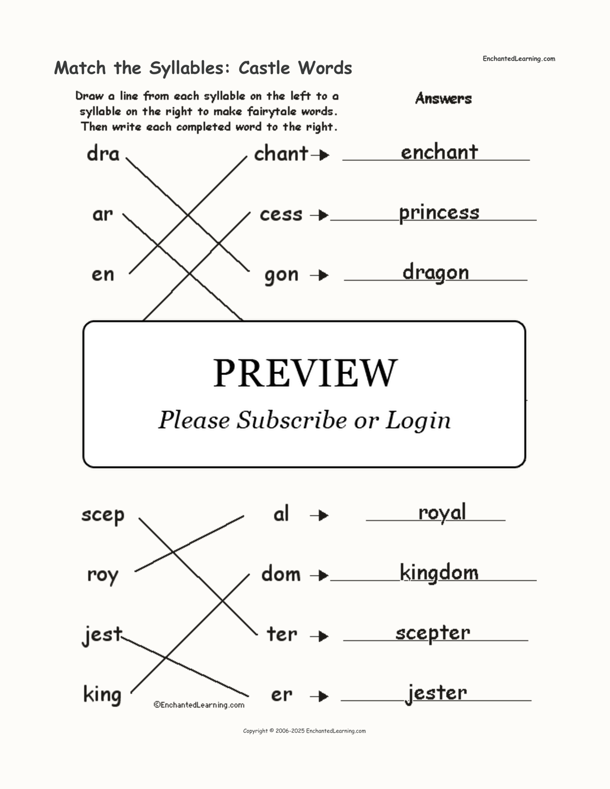 Match the Syllables: Castle Words interactive worksheet page 2