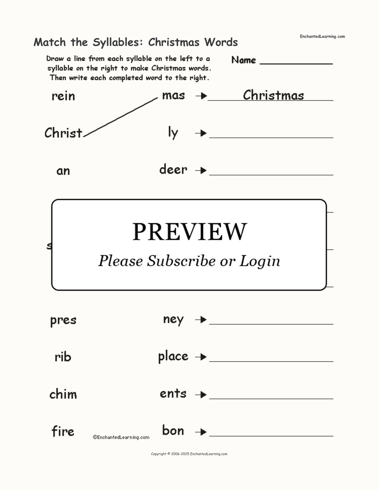 Match the Syllables: Christmas Words interactive worksheet page 1