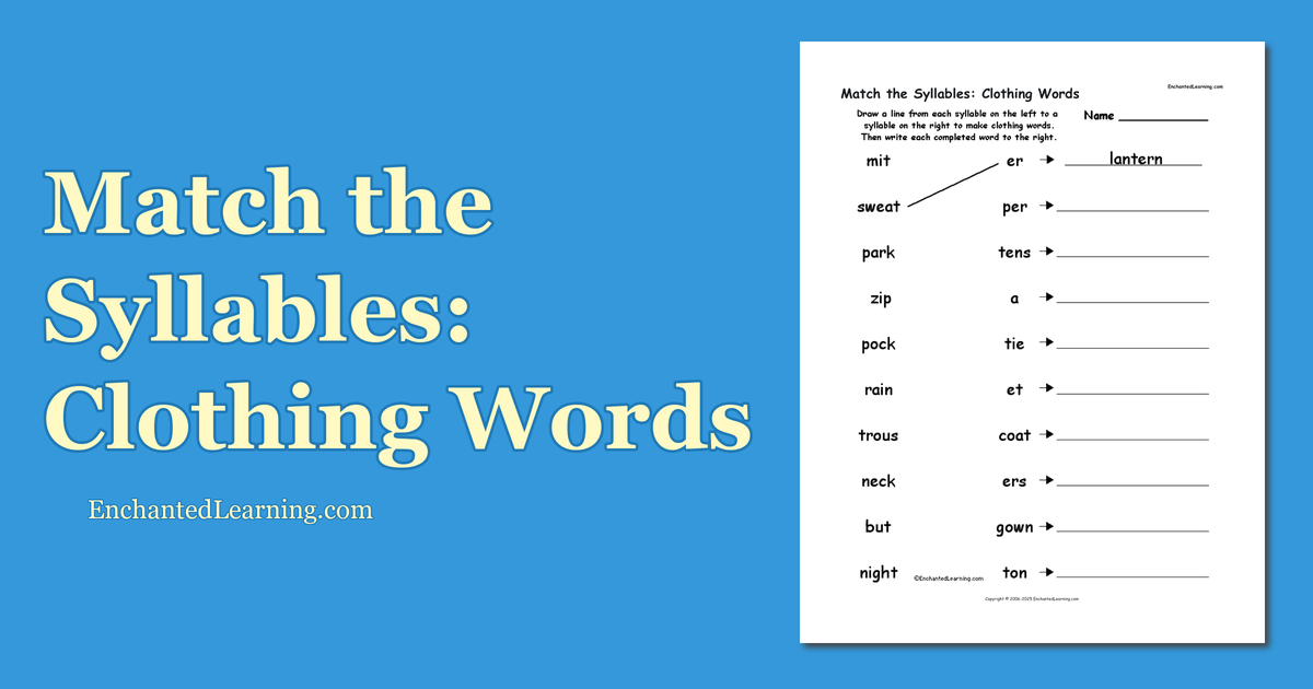 Match the Syllables Clothing Words Enchanted Learning