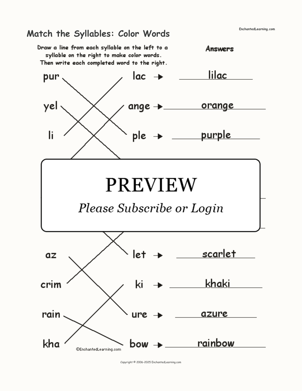 Match the Syllables: Color Words interactive worksheet page 2