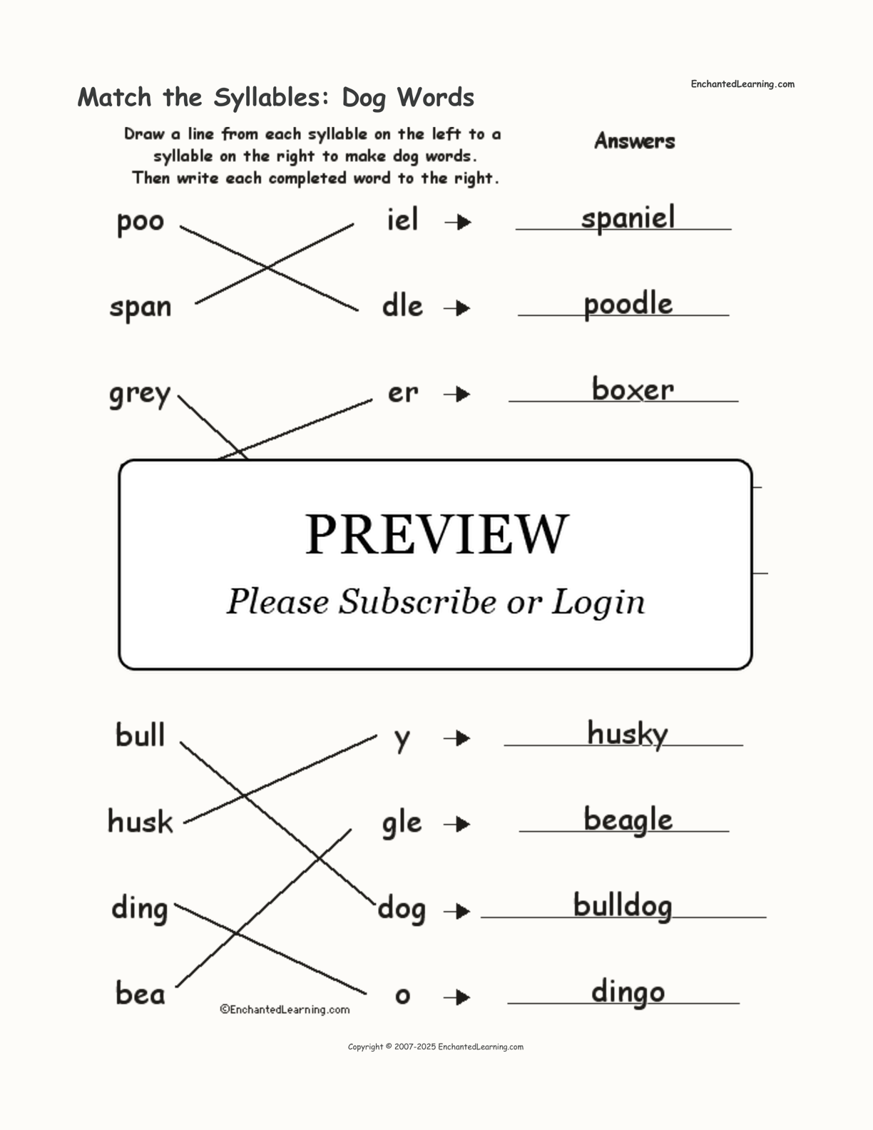 Match the Syllables: Dog Words interactive worksheet page 2