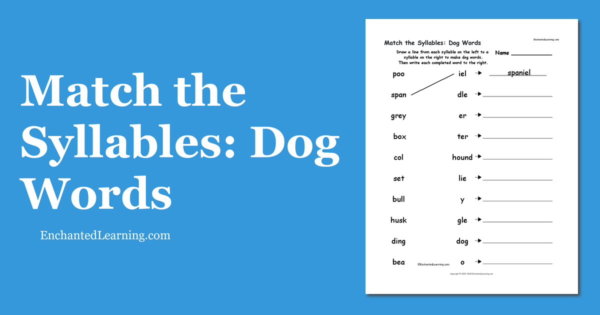 Match the Syllables Dog Words Enchanted Learning