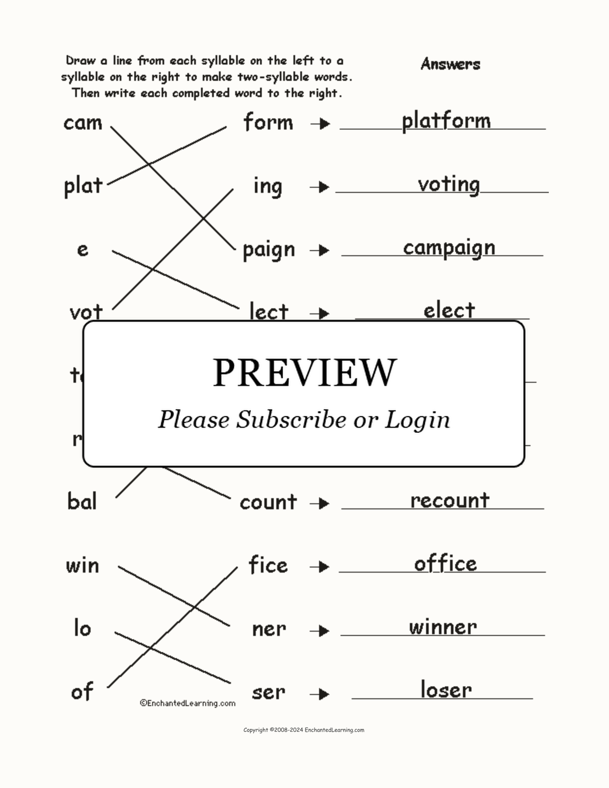 Match the Syllables: Election-related Words interactive worksheet page 2