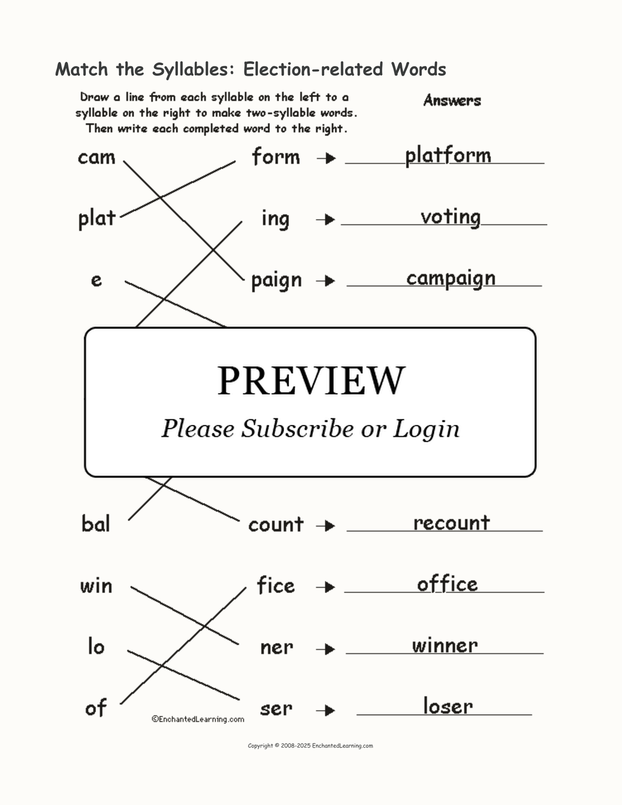 Match the Syllables: Election-related Words interactive worksheet page 2