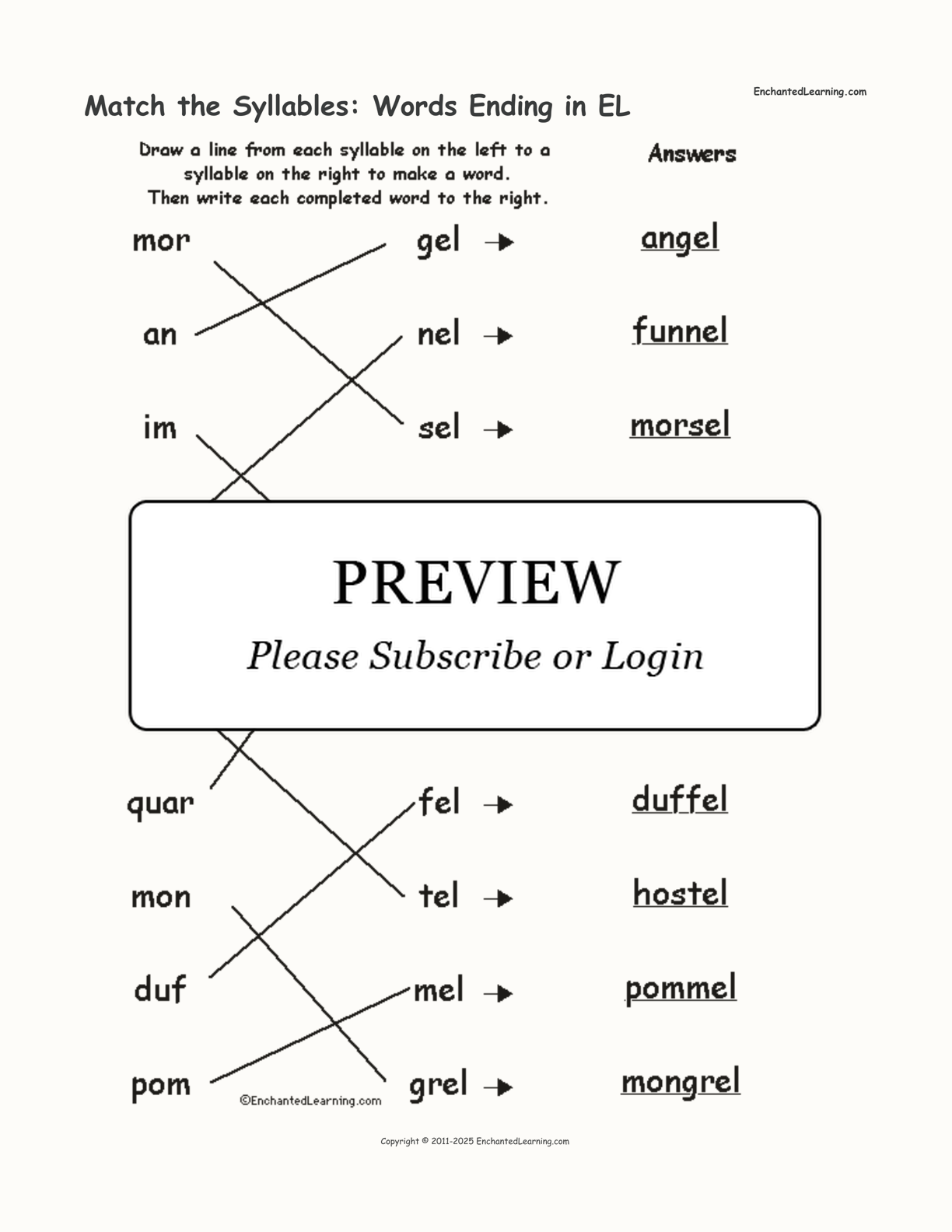 Match the Syllables: Words Ending in EL interactive worksheet page 2