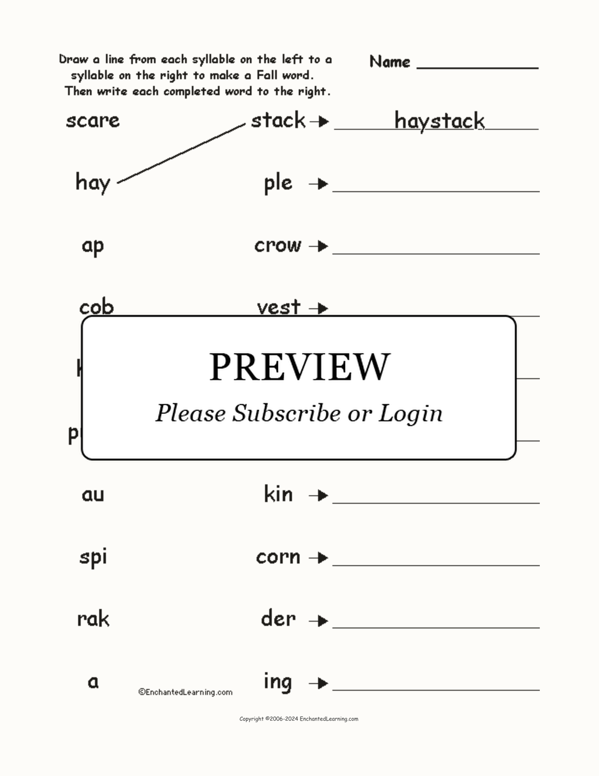 Match the Syllables: Fall Words interactive worksheet page 1