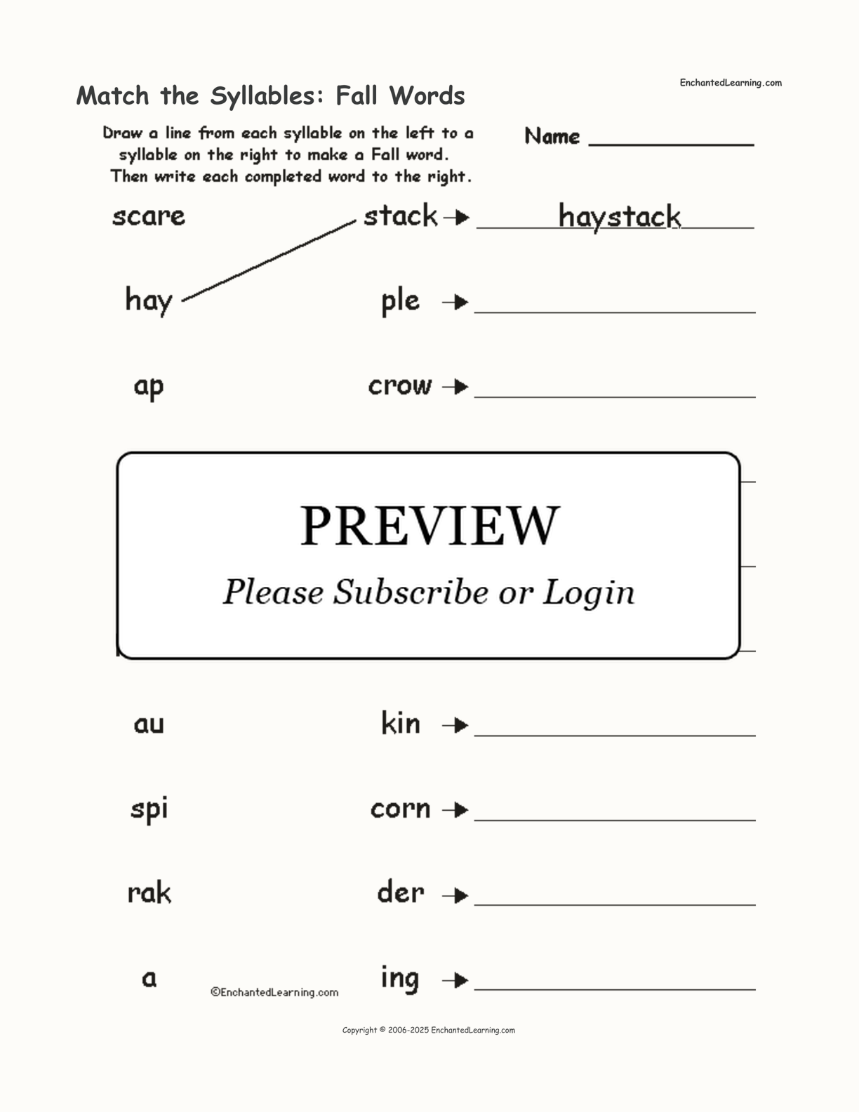 Match the Syllables: Fall Words interactive worksheet page 1