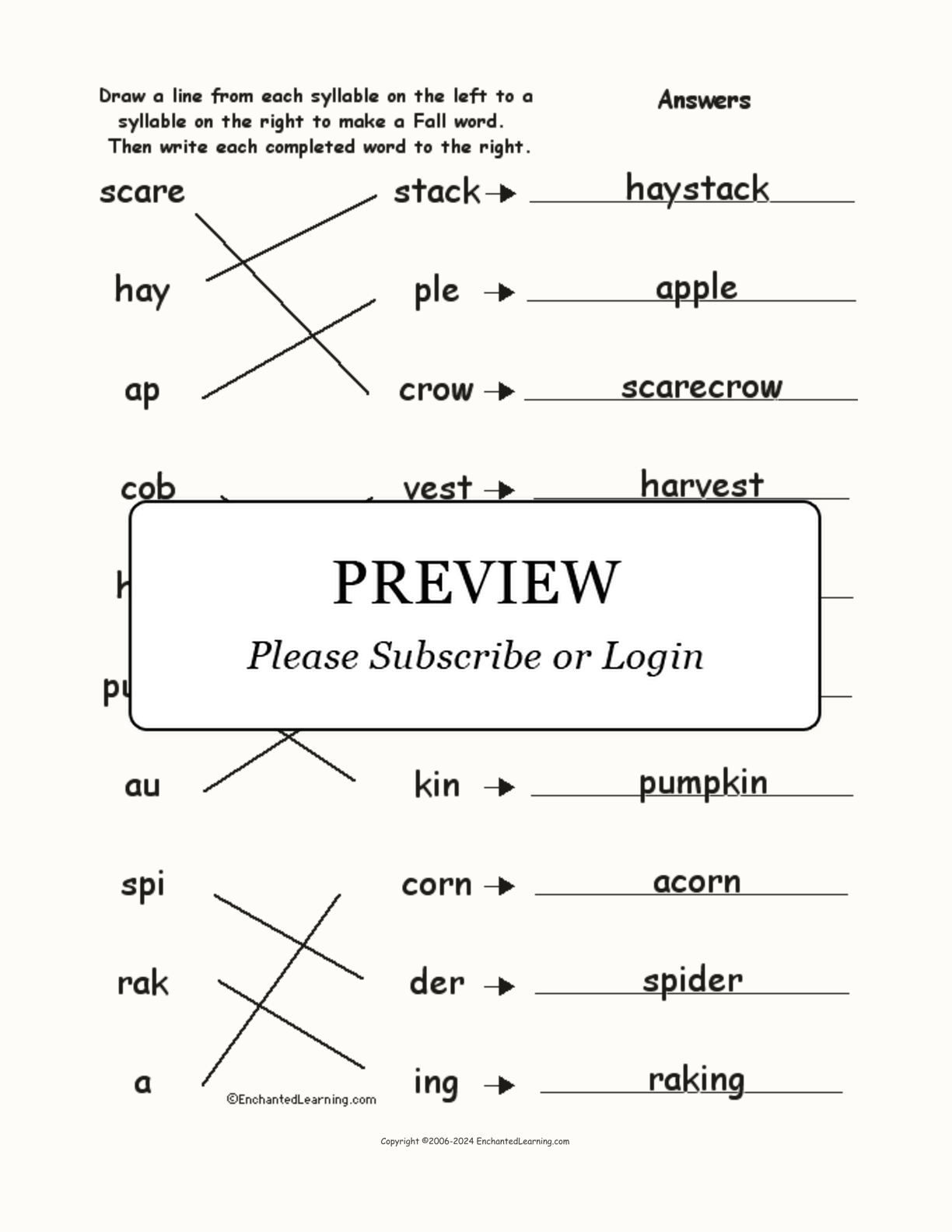 Match the Syllables: Fall Words interactive worksheet page 2