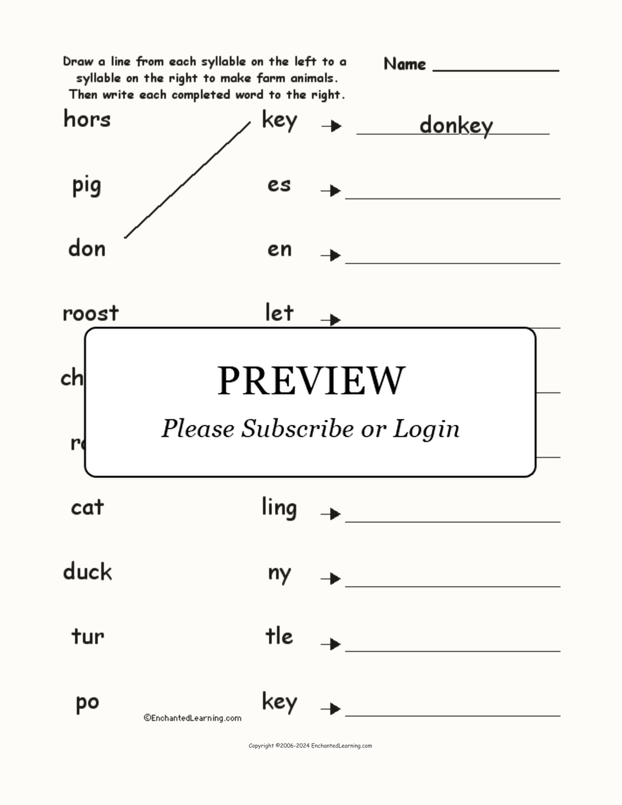Match the Syllables: Farm Words interactive worksheet page 1