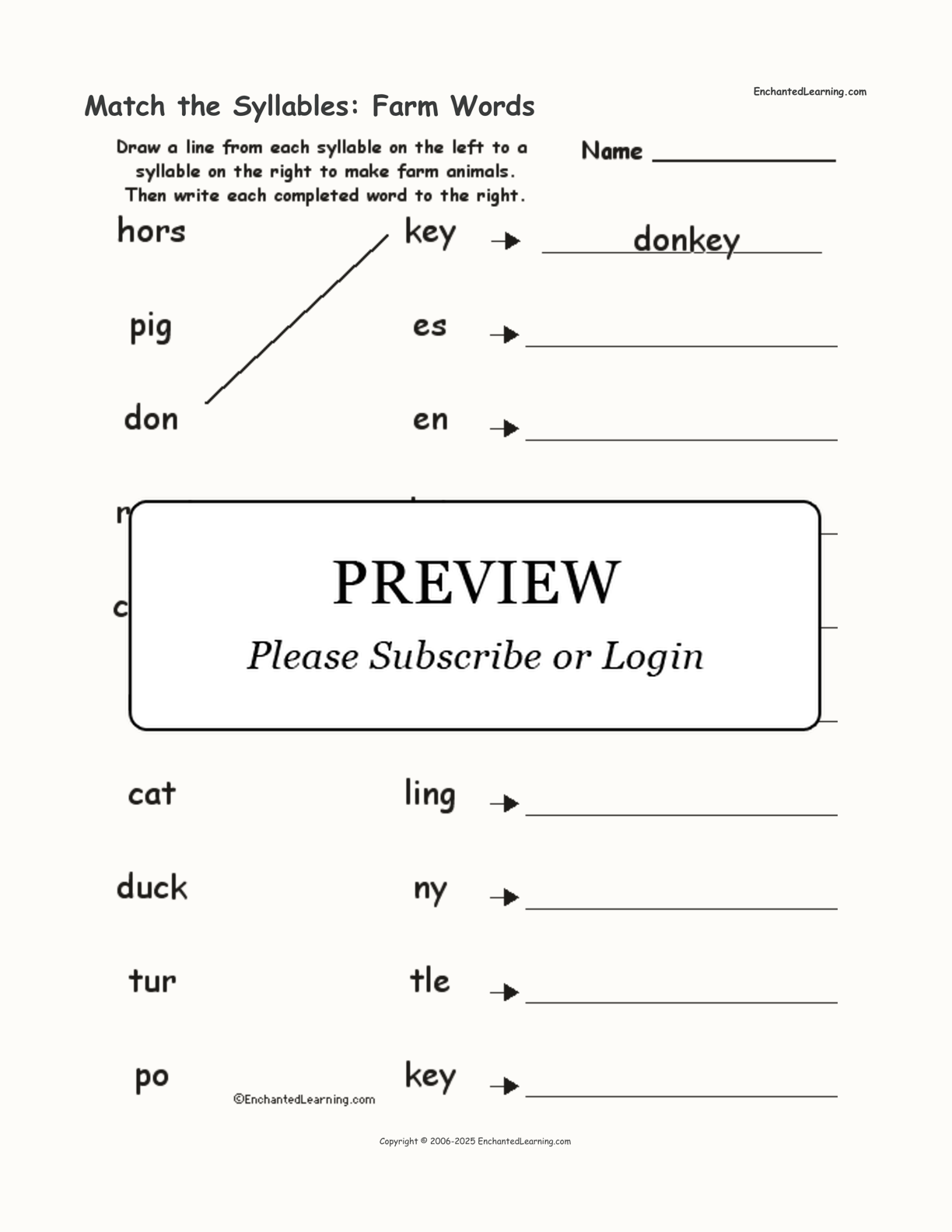 Match the Syllables: Farm Words interactive worksheet page 1