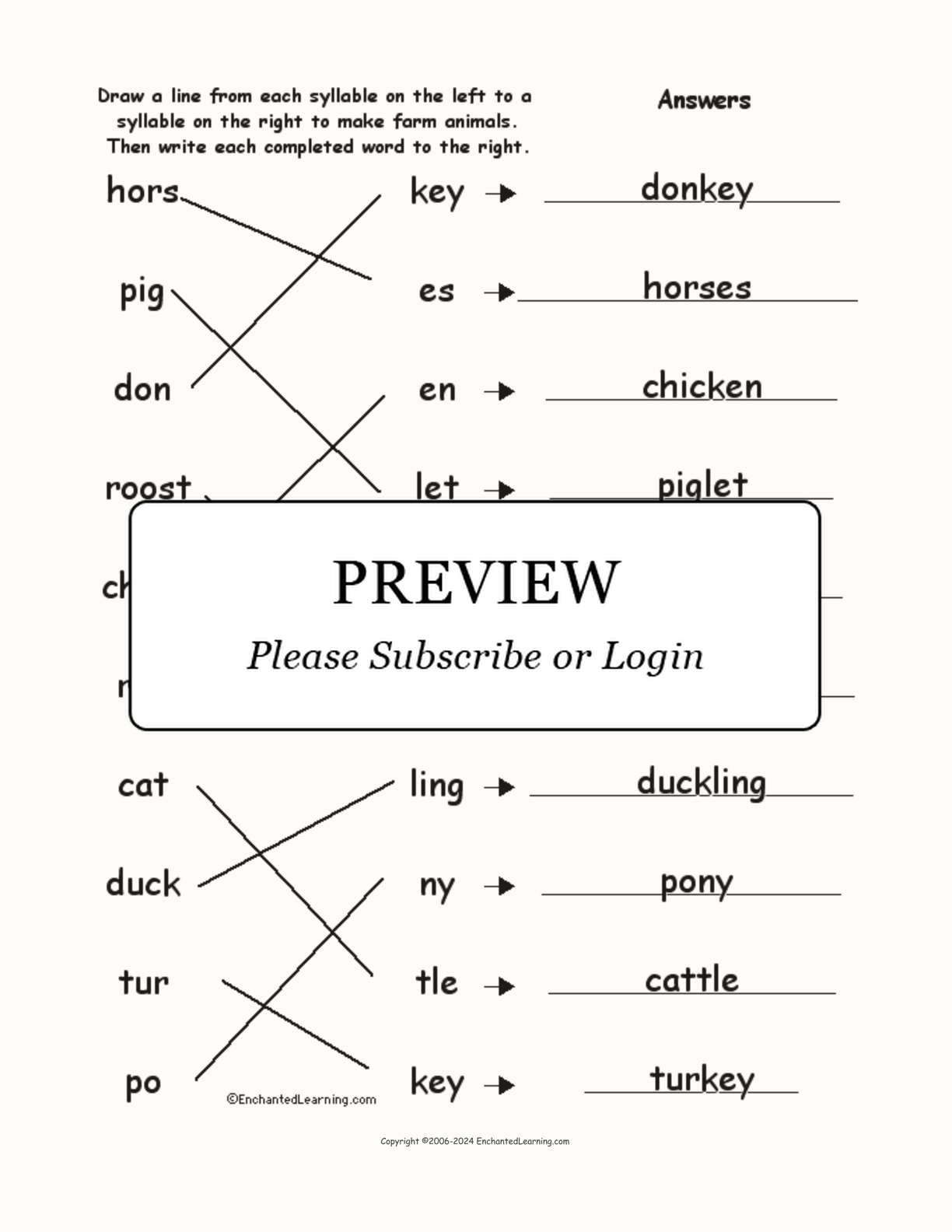 Match the Syllables: Farm Words interactive worksheet page 2