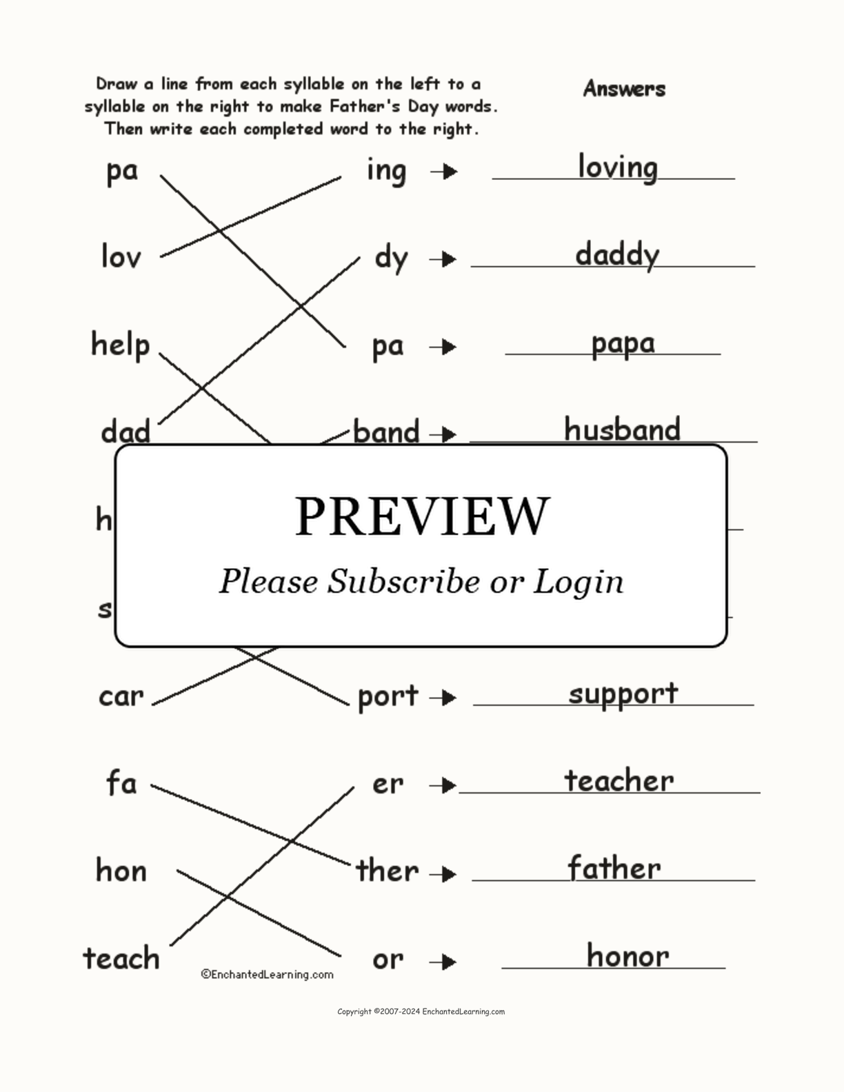 Match the Syllables: Father's Day Words interactive worksheet page 2