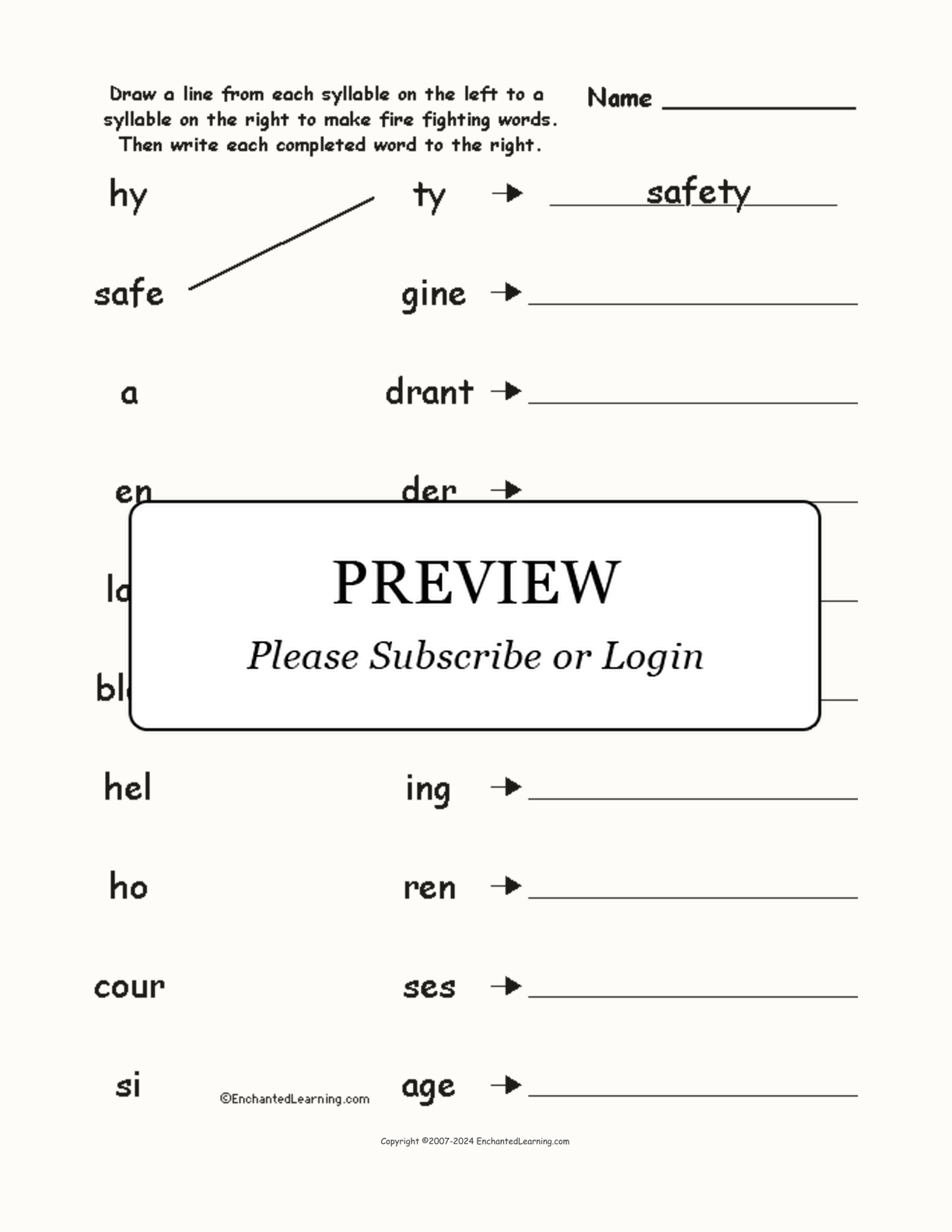 Match the Syllables: Fire Fighting Words interactive worksheet page 1