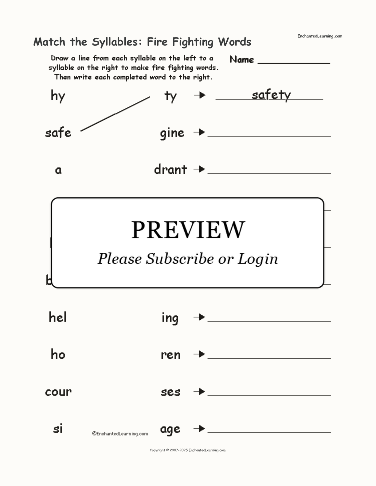 Match the Syllables: Fire Fighting Words interactive worksheet page 1