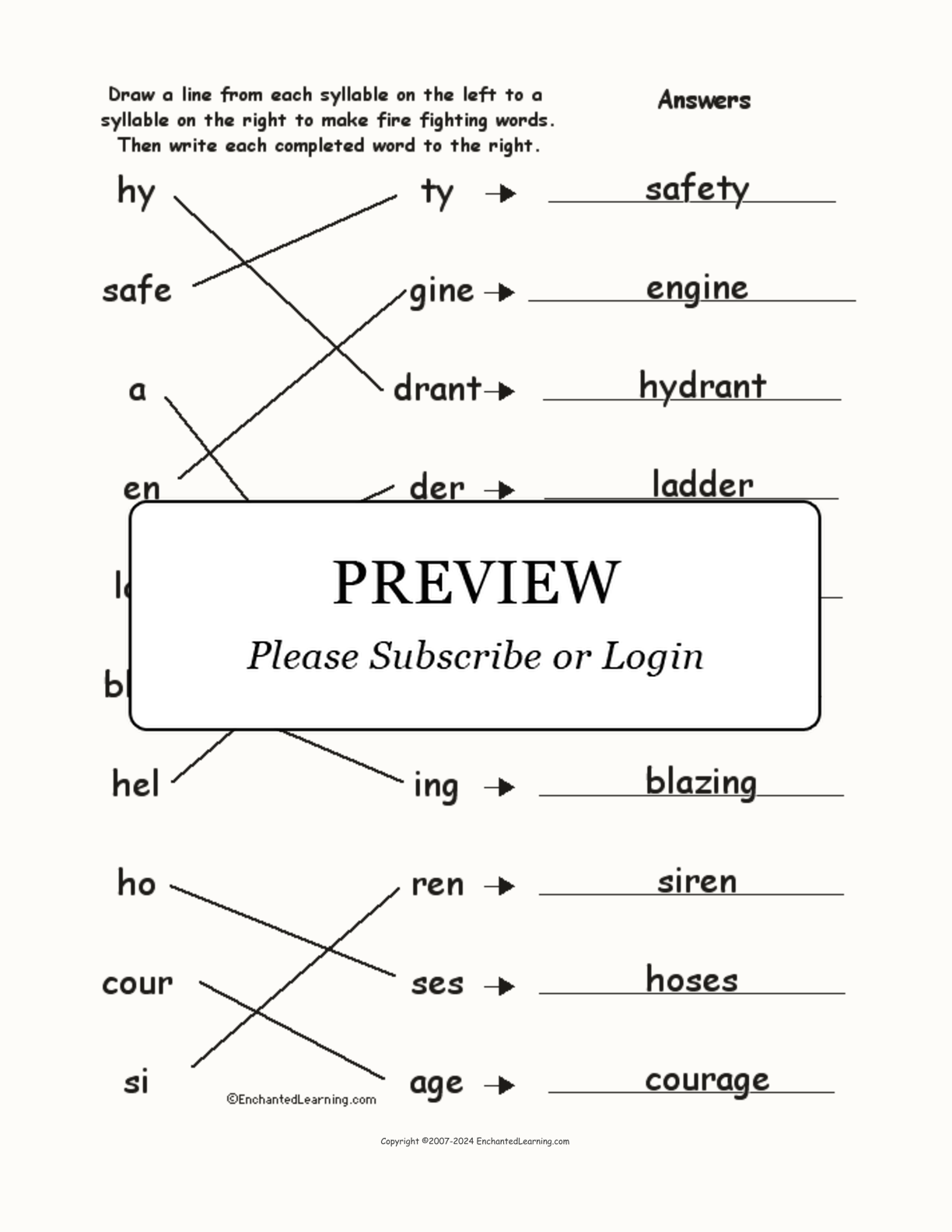 Match the Syllables: Fire Fighting Words interactive worksheet page 2