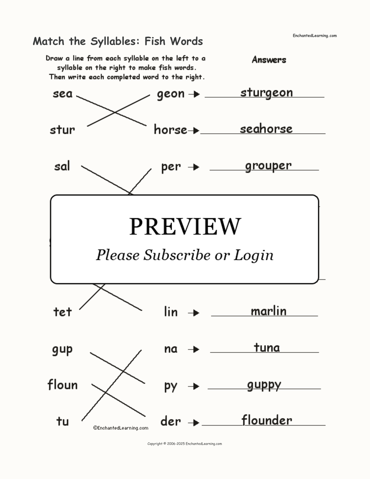 Match the Syllables: Fish Words interactive worksheet page 2