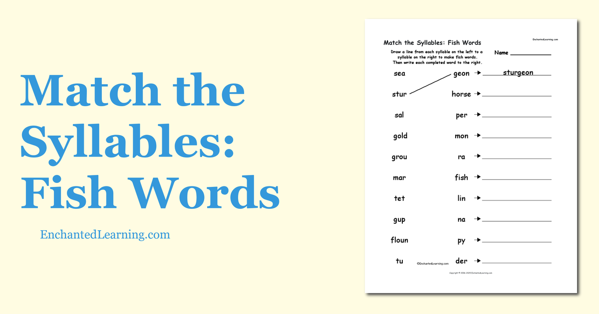 Match the Syllables Fish Words Enchanted Learning
