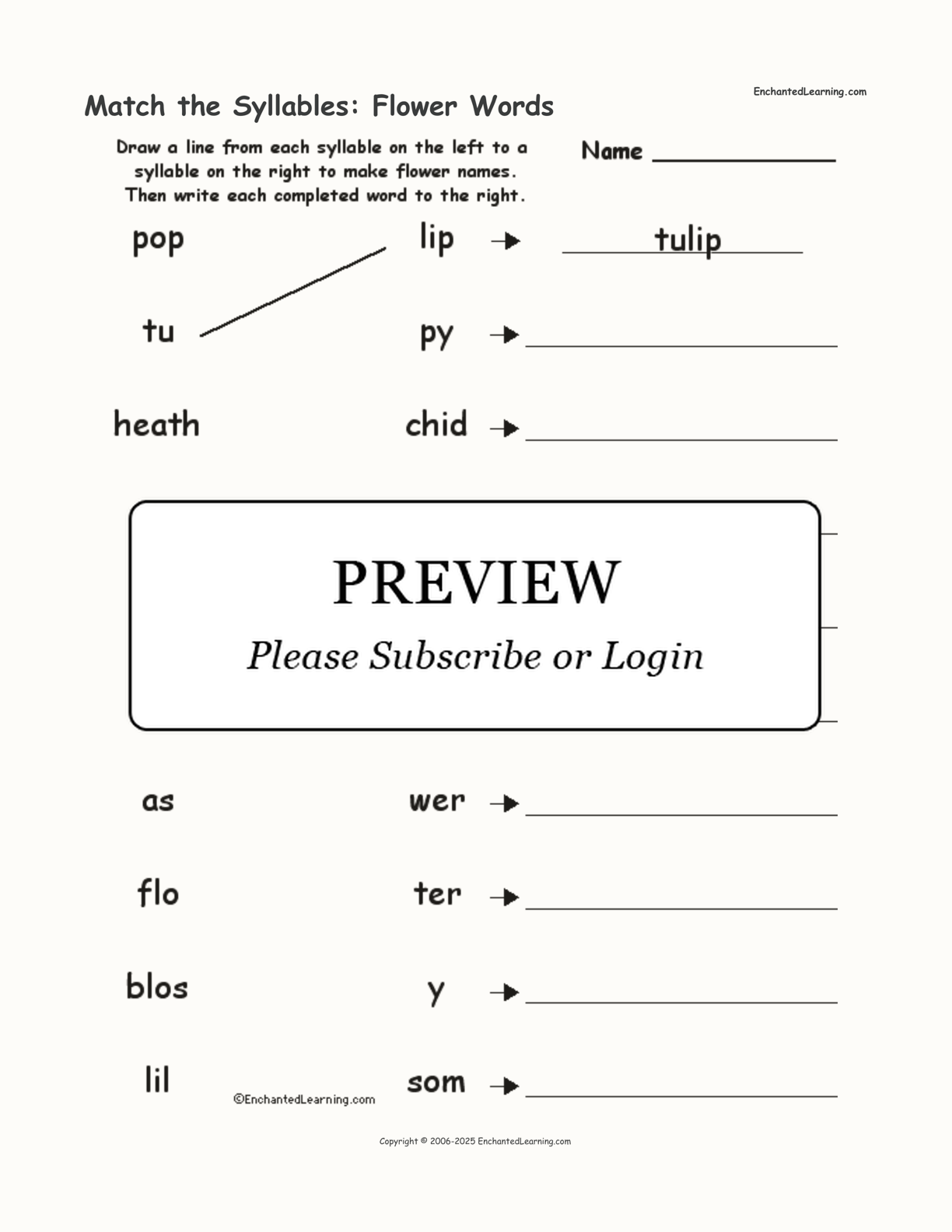 Match the Syllables: Flower Words interactive worksheet page 1