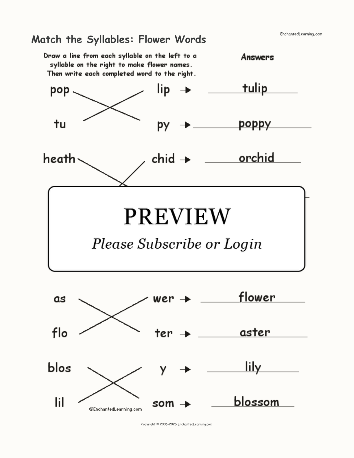 Match the Syllables: Flower Words interactive worksheet page 2