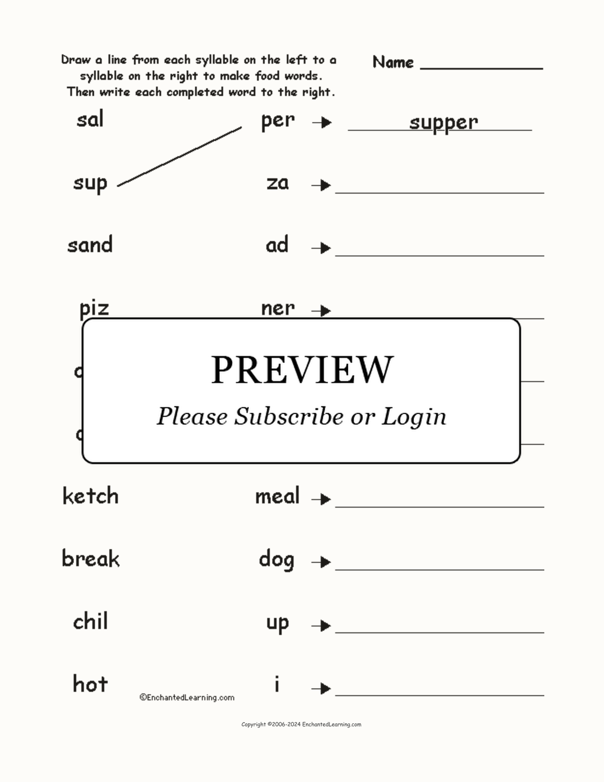 Match the Syllables: Food Words interactive worksheet page 1