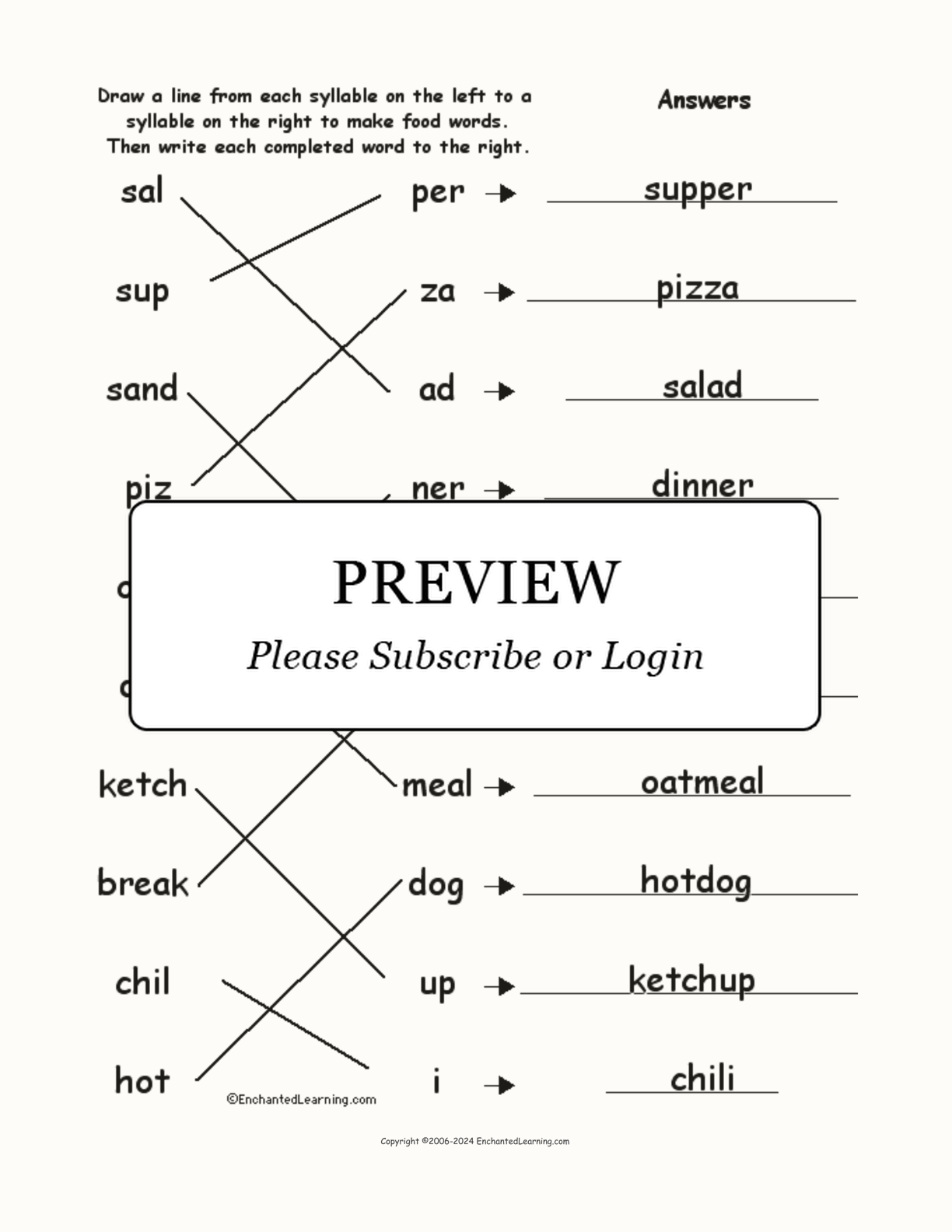 Match the Syllables: Food Words interactive worksheet page 2