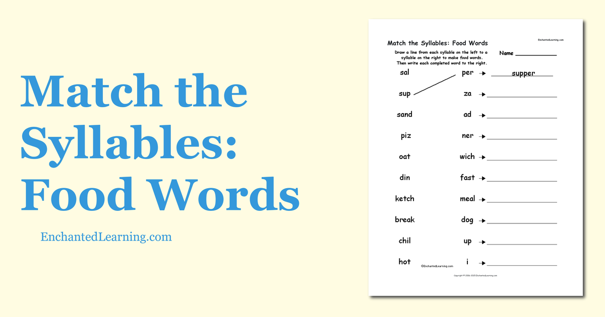 Match the Syllables Food Words Enchanted Learning