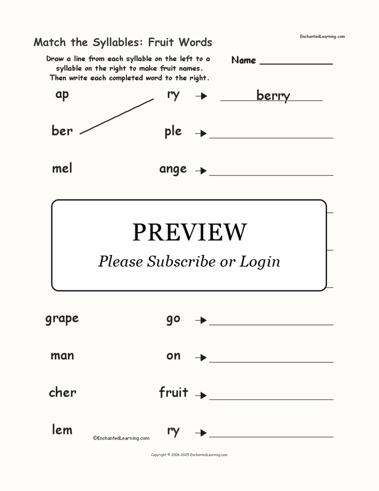 Match the Syllables: Fruit Words interactive worksheet page 1