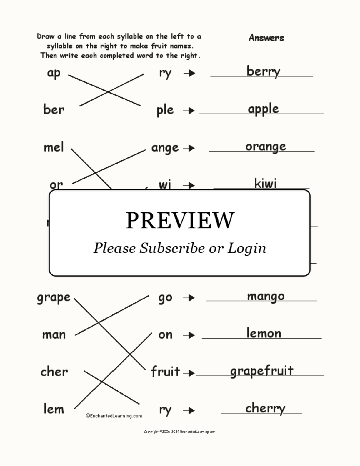 Match the Syllables: Fruit Words interactive worksheet page 2