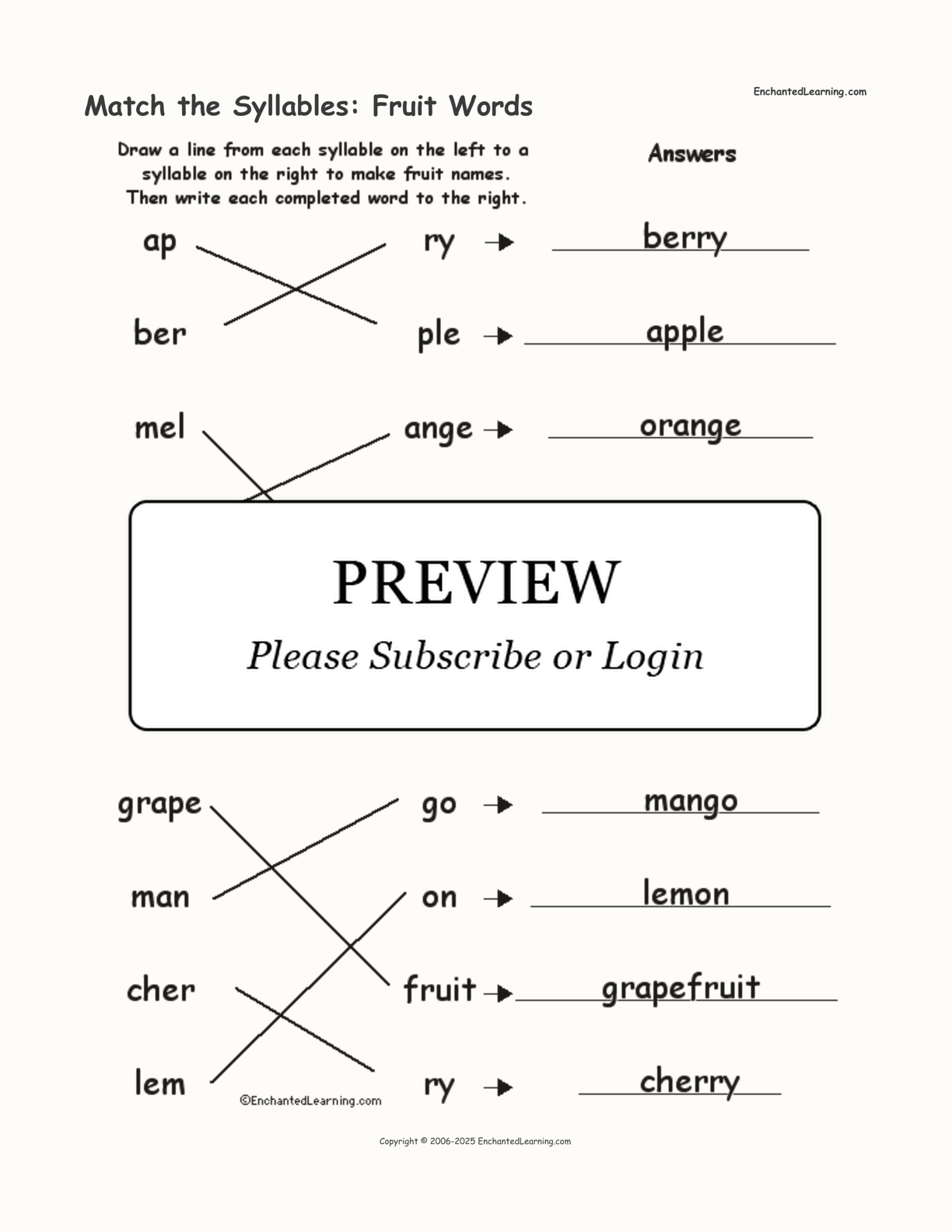 Match the Syllables: Fruit Words interactive worksheet page 2