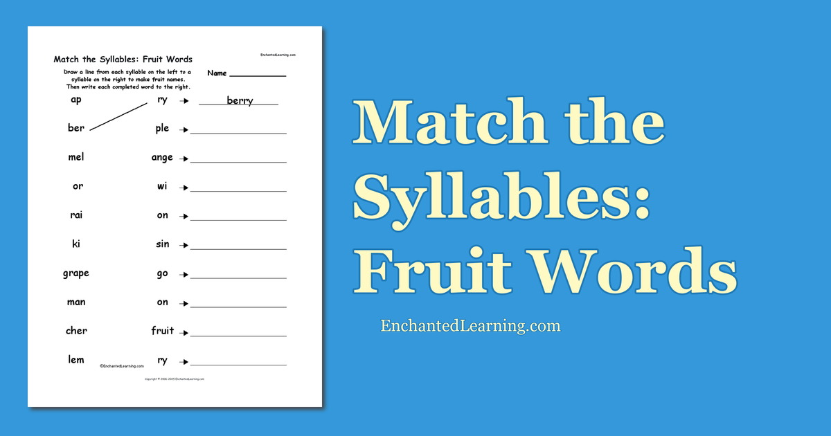 Match the Syllables Fruit Words Enchanted Learning