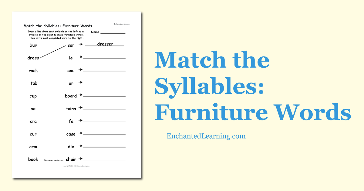 Match the Syllables Furniture Words Enchanted Learning
