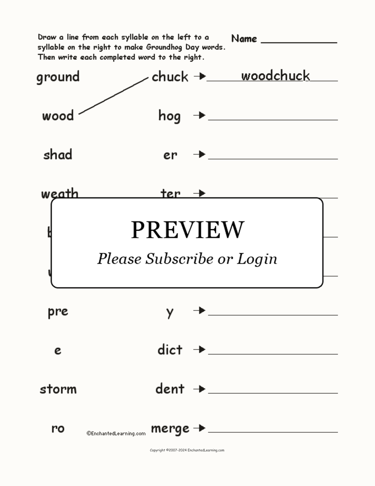 Match the Syllables: Groundhog Day Words interactive worksheet page 1
