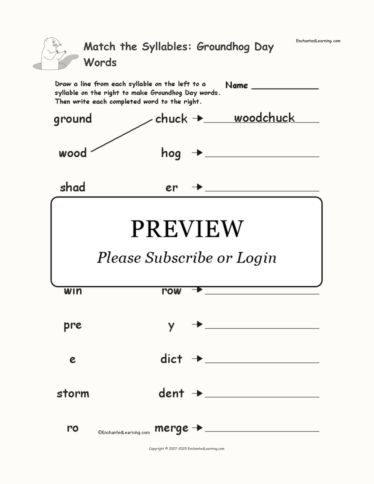 Match the Syllables: Groundhog Day Words interactive worksheet page 1