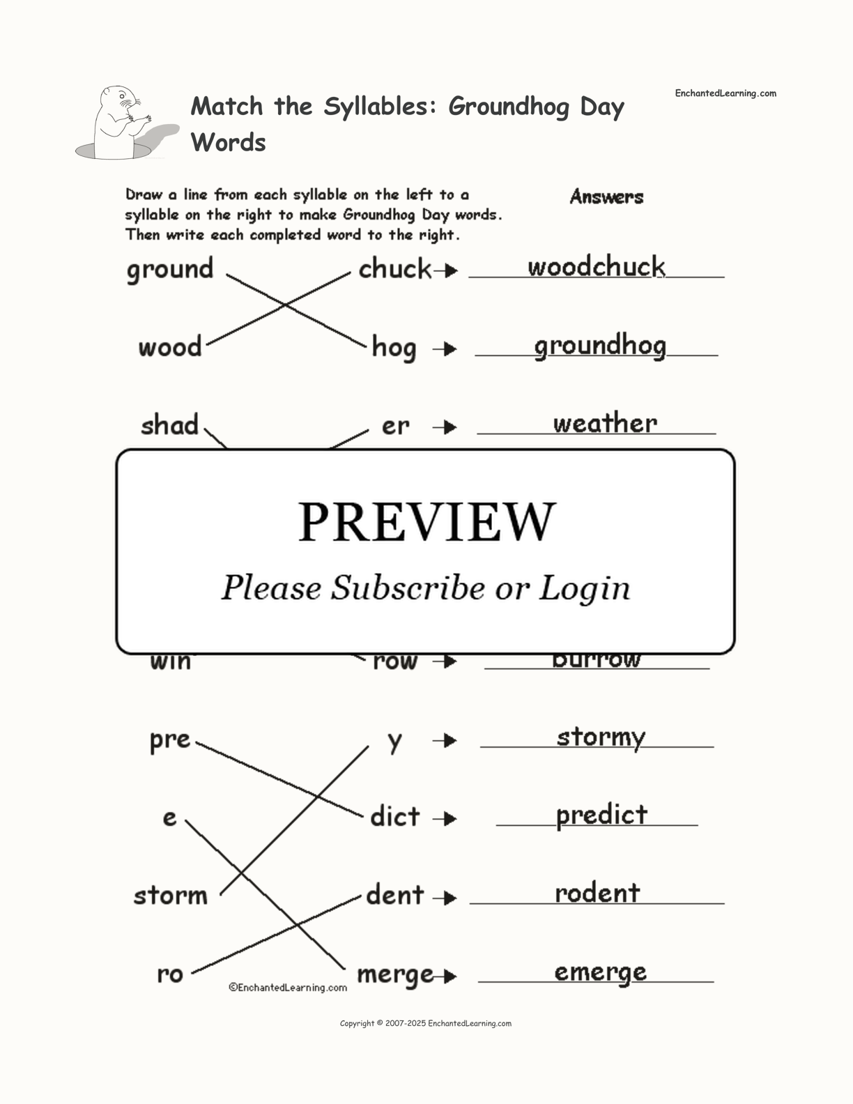 Match the Syllables: Groundhog Day Words interactive worksheet page 2