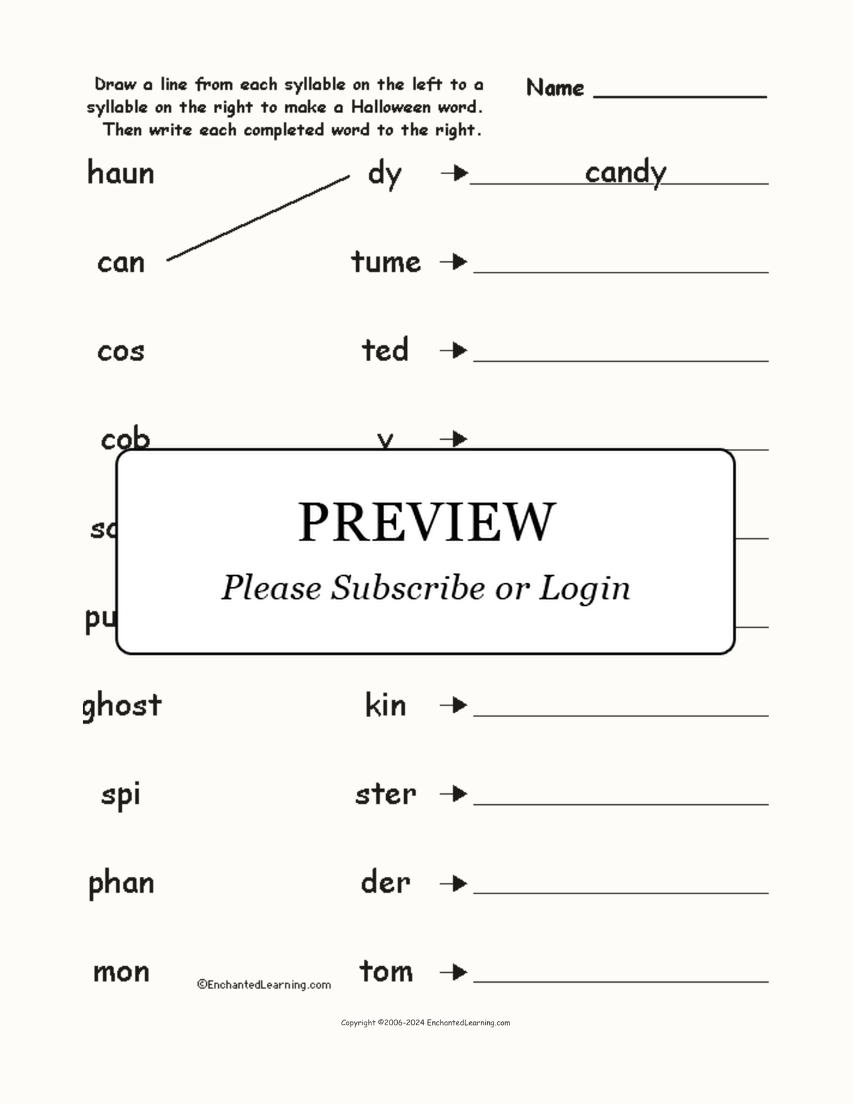 Match the Syllables: Halloween Words interactive worksheet page 1